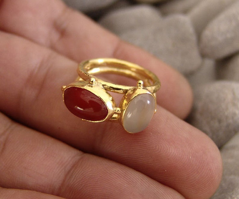 Carnelian Ring Moonstone Ring Solid Silver Minimalist Ring 925K Sterling Silver Ancient Roman Art Bridesmaid Gift Dainty Mothers Day image 2