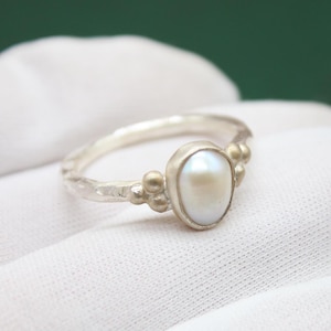Minimalist Pearl Ring Sterling Silver Handmade Delicate Stacking Ring