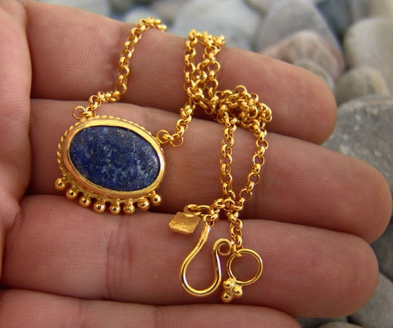 Lapis Lazuli Necklace Hammered Silver Necklace Silver Jewely -   Australia