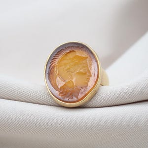 Anel de entalhe feito à mão do Imperador Calígula, anel de vidro de prata esterlina 925, joias romanas antigas, presente exclusivo para ele ou ela, presente de dia das mães