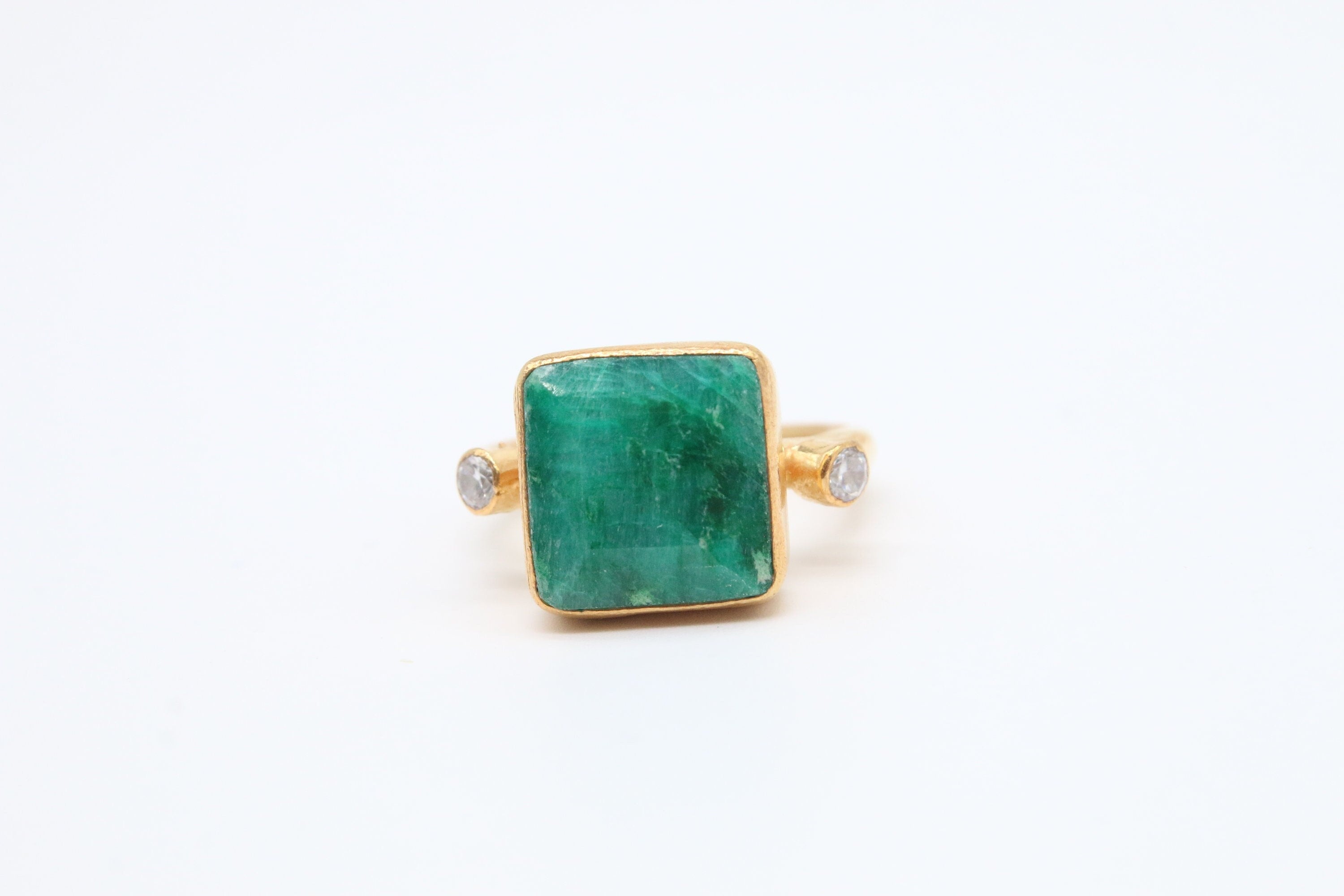 Natural Emerald Ring Solid Silver 925K Sterling Silver 24K Gold Vermeil Dainty Ring Authentic Ring Hammered Ring Roman Art Greek Rings