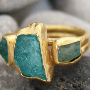 Natural Apatite Ring Solid Silver  925K Sterling Silver  24K Gold Vermeil  Dainty Ring  Authentic Ring  Mothers Day Roman Art Greek Rings