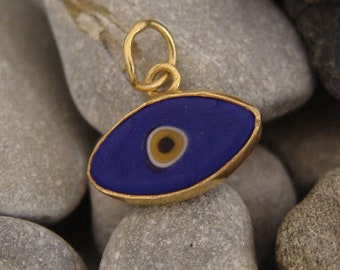 Gold Evil Eye Pendant, Blue Sterling Silver Charm
