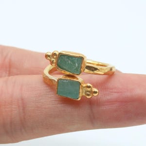 Adjustable Emerald Ring, Handmade 925 Sterling Silver Ring, Vintage Green Stone Ring, Gold Plated Open Ring Unique Gift For Her Mother&#39;s Day