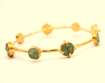 Pulsera de apatita verde, oro de 24 quilates sobre plata de ley, joyería hecha a mano.