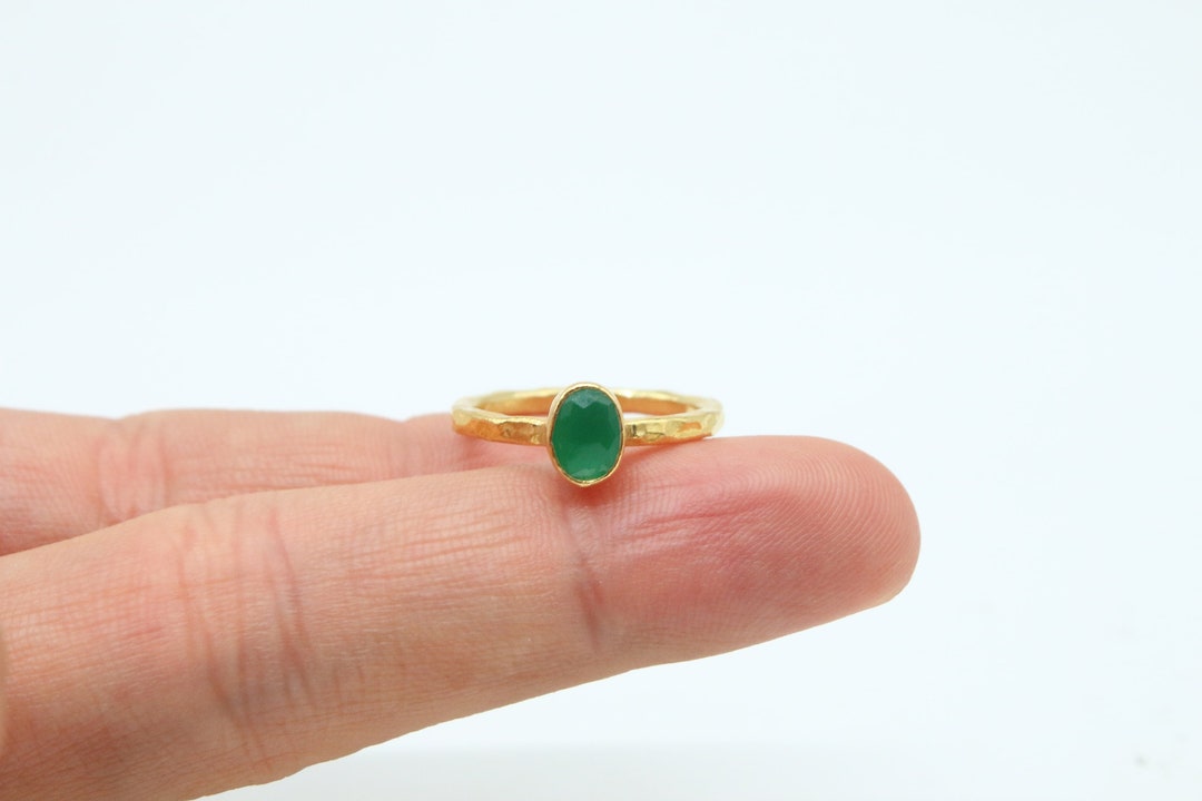 Emerald Ring Solid Silver 925K Sterling Silver 24K Gold Vermeil Dainty ...