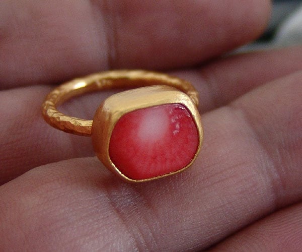 Coral Ring 925 Solid Sterling Silver Handmade Silver Ring Natural Dark Deep Red Coral Marjan Ring Engraved Women Ring Rings For Women