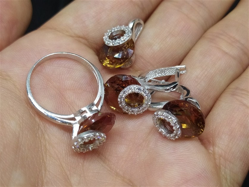 Diaspore Ring,Earrings And Pendant Solid Silver 925K Sterling Silver  Diaspore Color Changing  diaspore Silver Set Diaspore silver set