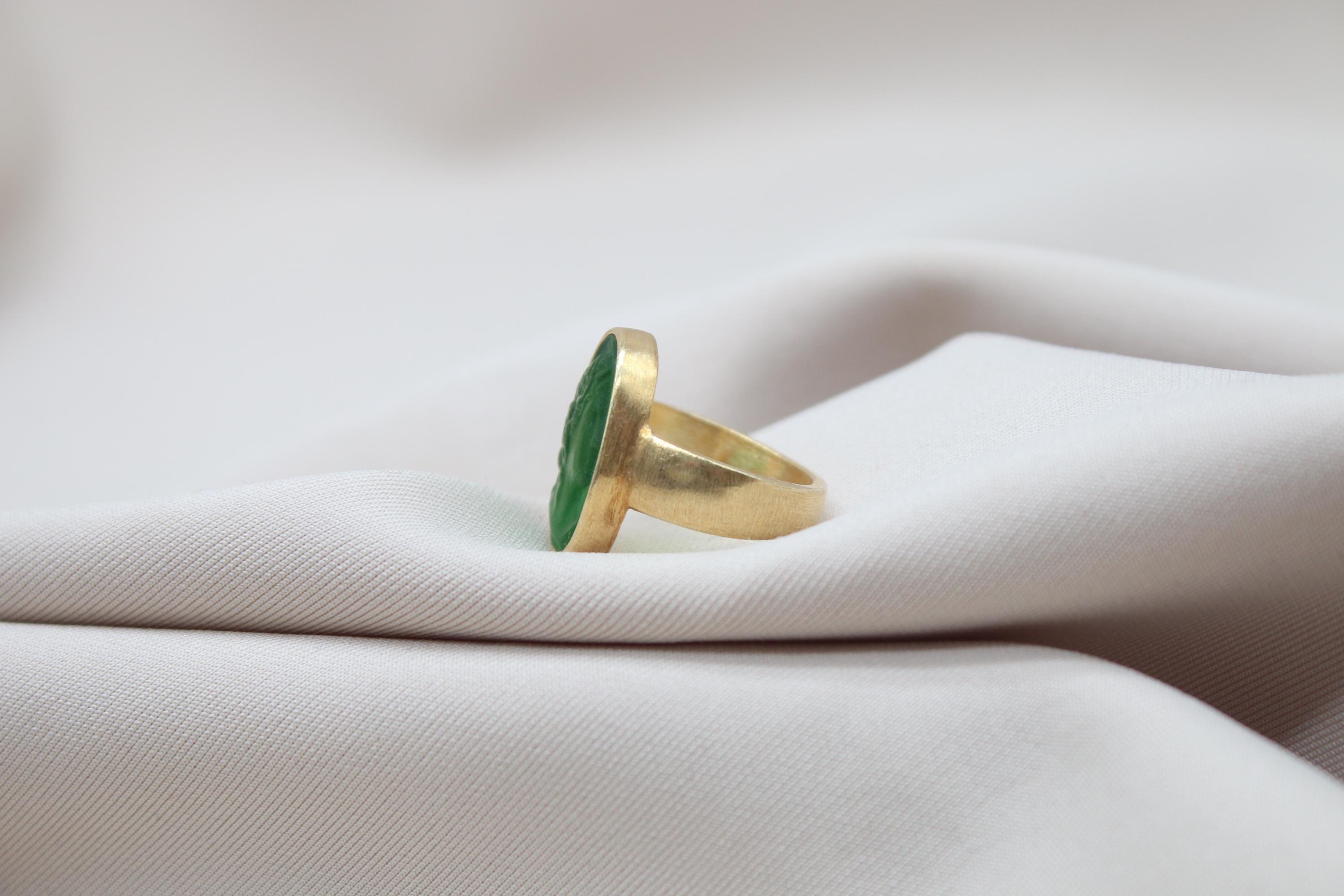 Handmade Apollo Intaglio Ring, Ancient Greek Glass Cameo, Gold Plated ...