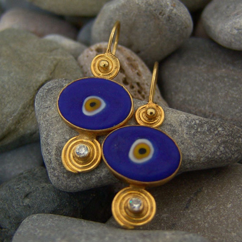 Evil Eye Stud Earrings 14k Gold Plated Sterling Silver Etsy