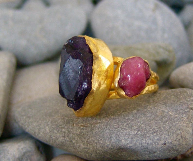 Raw Amethyst Ring Sterling Silver Ruby Ring Adjustable Ring Womens Jewellery Amethyst Jewellery Minimalist Ring Modern Style