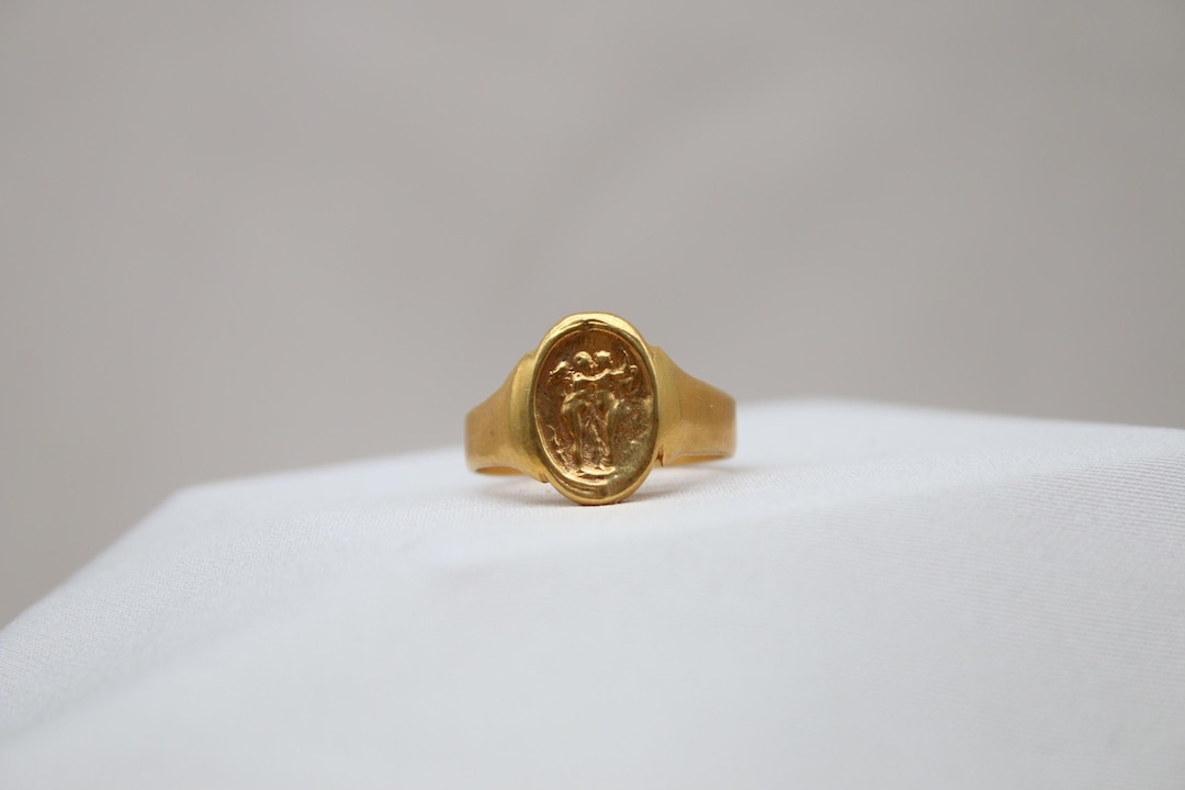 Anello con sigillo greco fatto a mano con Eros e Afrodite, argento