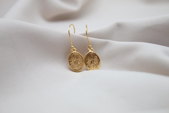 Handmade Medieval Coin Earrings, Gold-Plated Roman Style Dangles