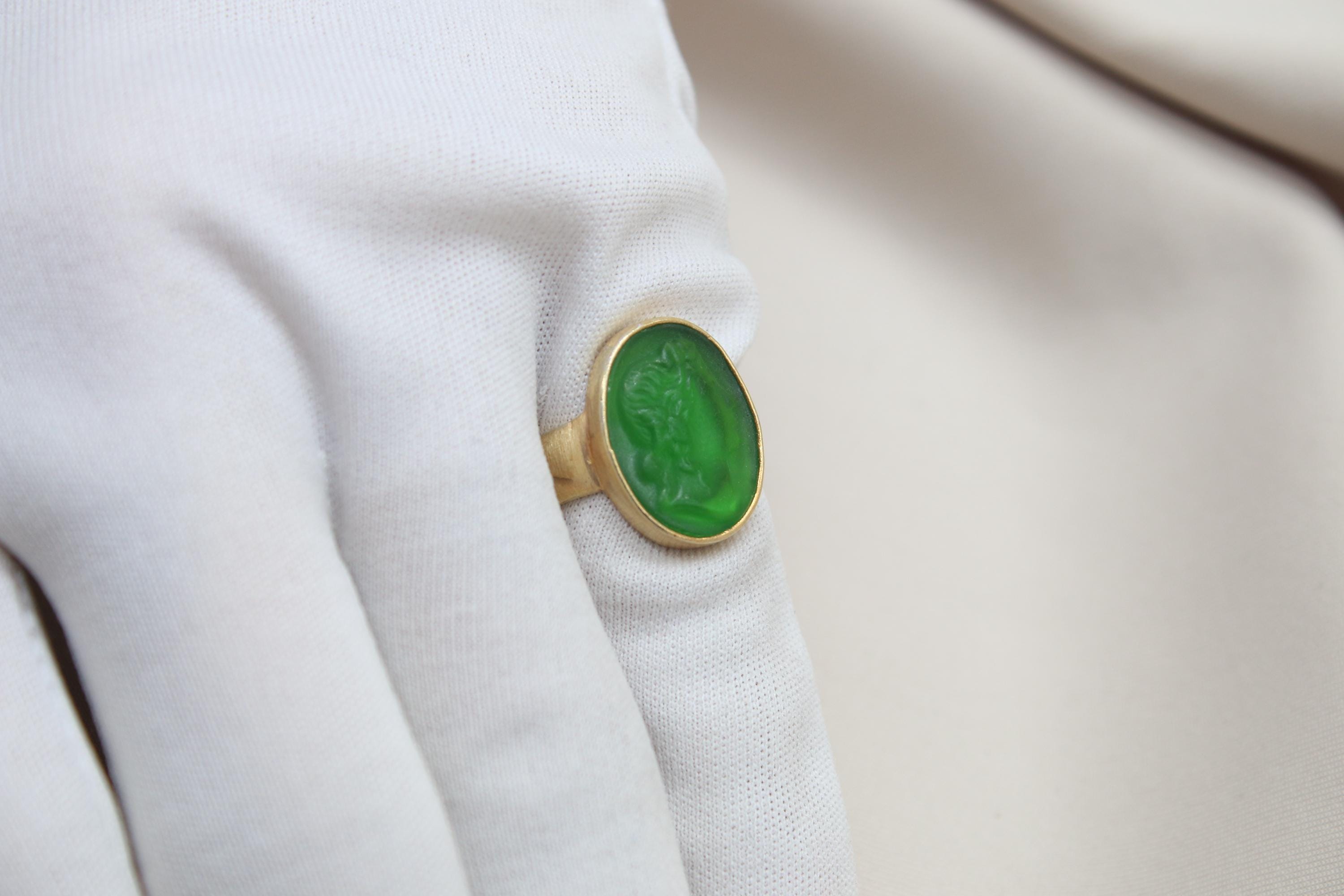 Handmade Apollo Intaglio Ring, Ancient Greek Glass Cameo, Gold Plated ...