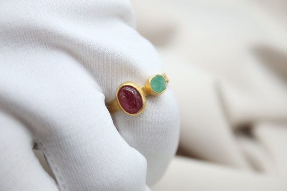 Bague Ancienne En Argent Massif 925 - 24 Grammes - Chevalière Dôme Avec Rubis Central