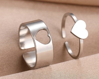 Couple coeur correspondant anneaux pour femmes hommes promesse bague pour amoureux correspondant Couple anneaux argent bagues de fiançailles