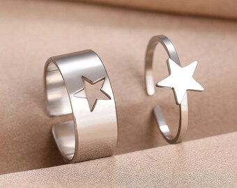 Couple Rings Star Matching Couple Rings Adjustable Promise Rings Couple's Ring Set Statement Ring gift for His Her Valentine Day Gift