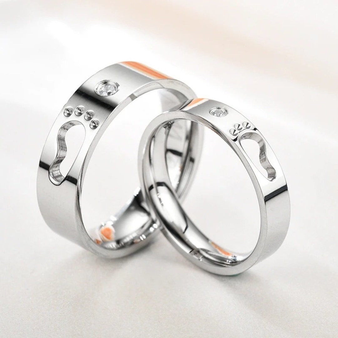 White Gold Plated Matching Heart Couple Rings In 925 Sterling Silver