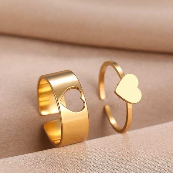 2 pièces/ensemble Couple coeur anneaux pour femmes hommes bague de