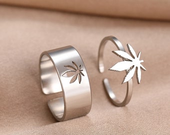 Marijuana Leaf Couple Rings Set For Women Men Leaf Promise Couple Rings For Women Friendship Ring Matching Rings His And Her Ring Gift