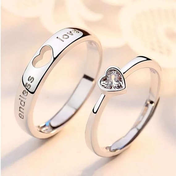 2 pièces/ensemble Couple coeur anneaux pour femmes hommes bague de