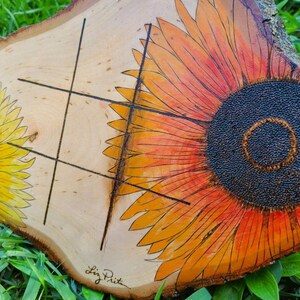 Sunflower Tic-Tac-Toe Board Game, Rustic Noughts and Crosses Table Top Game, Coffee Table Decor and Games, Wood tic tac toe game image 4