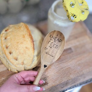 Sourdough Starter Stirrer Wood Spoon, Knead you to Feed me, special wood spoon for stirring sourdough starter