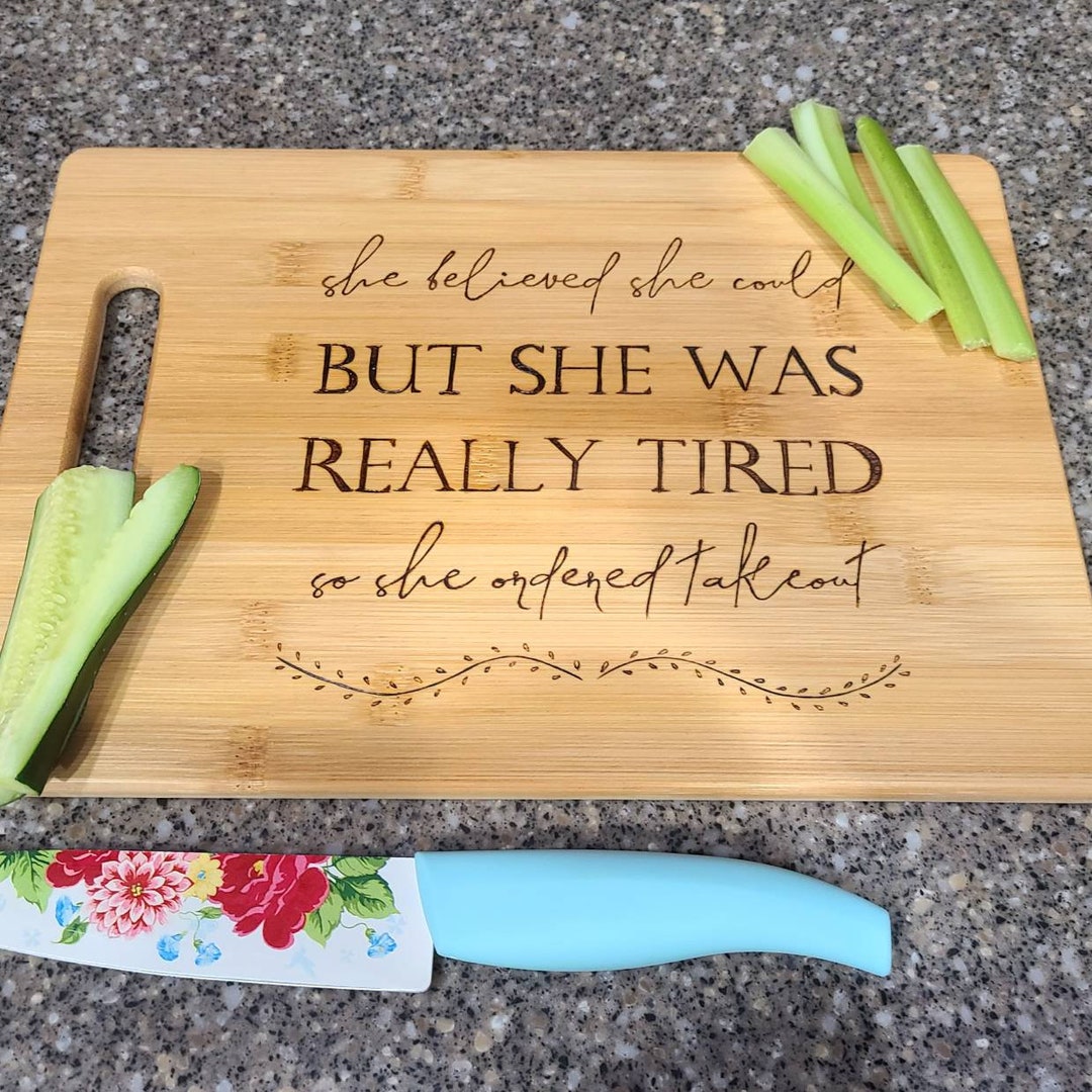 Punny Kitchen Puns Bamboo Cutting Board, She Was Really Tired Chopping