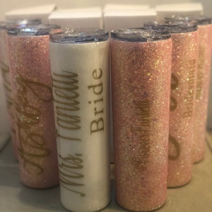 Custom Bride/Bridal Party tumblers, Bridal Tumbler, Bridal Party Gift, Personalized Tumbler, Glitter Tumbler