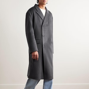Men wool coat, Men&#39;s Casual Thick Single Breasted Stand Collar Woolen Coat Long Trench Jacket Men&#39;s Grey Paxton Wool-blend Felt Coat