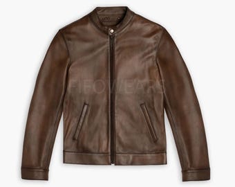 Langlebige Leder-Motorradjacke für den modernen Mann Walnuss handgefertigtes Vollnarbenleder