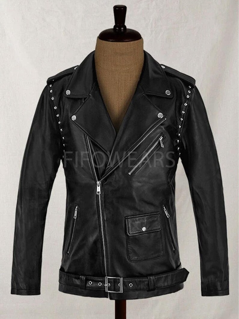 The Timeless Rebel: A Men's Studded Black Leather Biker Jacket - Etsy