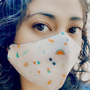 Fitted Cotton Face Masks with Cord Locks for Adjustable Ear Loops -Washable, Reversible, Unisex- SUMMER FUN Print