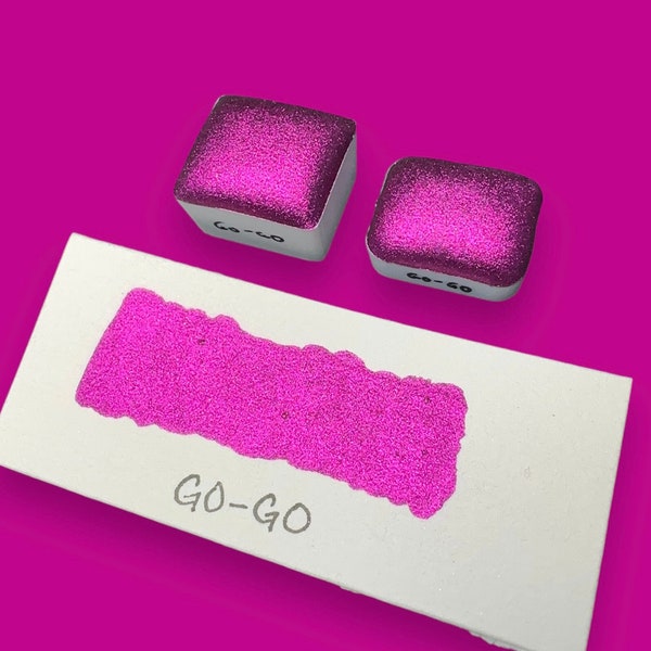 Go-Go Chromepop magenta pink chrome vegan metallic handmade watercolor quarter pan or half pan