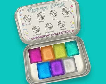 Chromepop Collection half pans tin vegan handmade watercolor chrome metallic paint