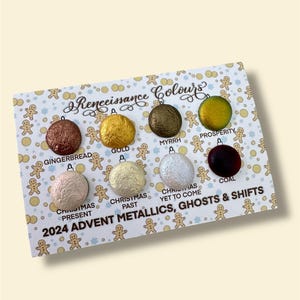 2024 Advent Metallics, Ghosts en Colorshifts stipkaart handgemaakt veganistisch metallic glans sprankelend aquarel goudbrons