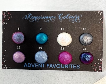 Favoritos de Adviento veganos hechos a mano acuarela puntos tarjeta cambio de color holográfico metálico
