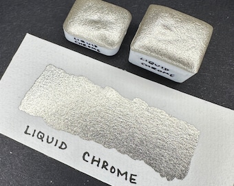 Liquid Chrome watercolor paint handmade metallic shimmer vegan calligraphy ink hand lettering quarter pan or half pan Reneeissance Colours