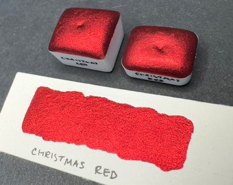 Kerst Red Christmas Collection rood chroom vegan metallic handgemaakte aquarel halve pan of kwart pan hand belettering kalligrafie