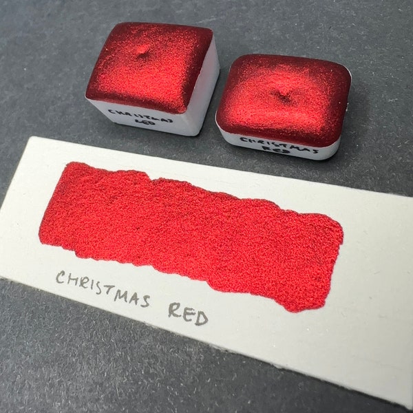 Colección navideña roja navideña en cromo rojo vegano metálico hecho a mano acuarela media sartén o cuarto de sartén letras a mano caligrafía