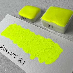 Advent 21 neon yellow glitter vegan metallic handmade shimmer watercolor calligraphy ink hand lettering quarter pan or half pan