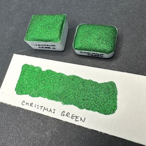 クリスマスグリーンクリスマスコレクショングリーンクロームビーガンメタリックハンドメイド水彩ハーフパンまたはクォーターパンハンドレタリングカリグラフィー