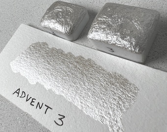 Advent 3 pearl white vegan metallic handmade shimmer watercolor calligraphy ink hand lettering quarter pan or half pan