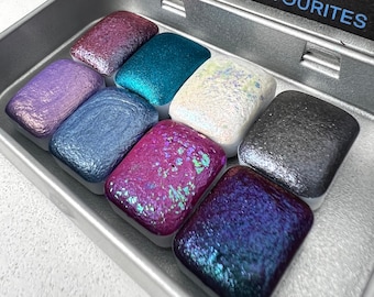 Advent Favourites quarter pans tin vegan handmade watercolor colorshift holo chrome metallic