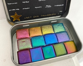 West End full collection colorshift supershift vegan handmade watercolor tin calligraphy ink hand lettering half pans