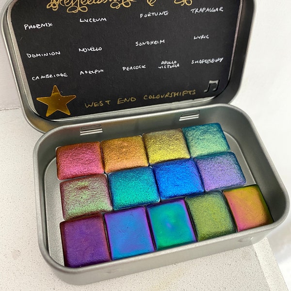 West End full collection colorshift supershift vegan handmade watercolor tin calligraphy ink hand lettering half pans