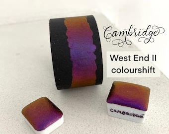 Acuarela vegana Cambridge Colorshift hecha a mano West End II, tinta de caligrafía, letras a mano, cuarto de pastilla o media pastilla