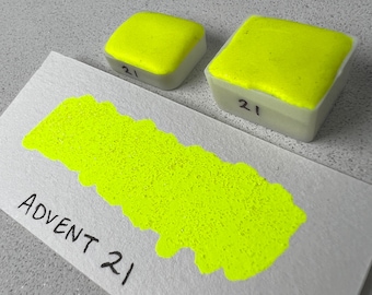 Advent 21 neon yellow glitter vegan metallic handmade shimmer watercolor calligraphy ink hand lettering quarter pan or half pan