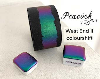Peacock colorshift vegan handmade watercolor West End II calligraphy ink hand lettering quarter pan or half pan
