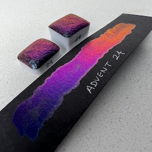 Advent 24 colorshift vegan metallic handmade shimmer watercolor calligraphy ink hand lettering quarter pan or half pan